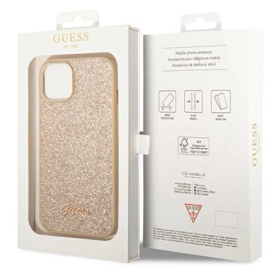 8. Guess GUHCP14SHGGSHD iPhone 14 6.1" Gold/Gold Hartschalenetui Glitter Script