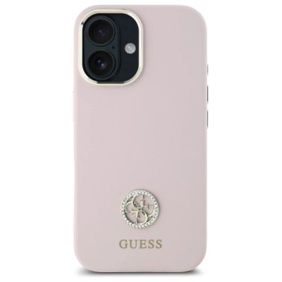 3. Guess Silikon Logo Strass 4G Hülle für iPhone 16 - Hellrosa