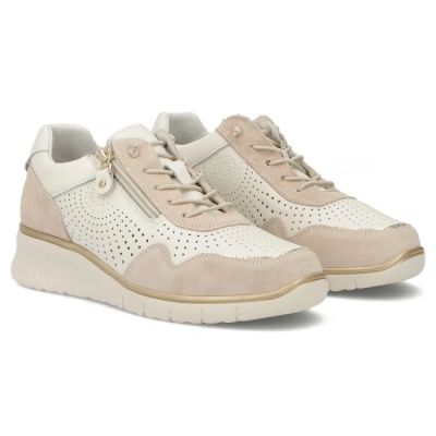4. Damen-Sneaker aus Leder mit luftiger Keilsohle, beige, Filippo DP7605