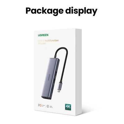 4. Ugreen CM512 90568 USB-C-Adapter – 2x USB-A 3.0 / HDMI / RJ45 / SD- und TF-Kartenleser / USB-C PD 100 W – Grau