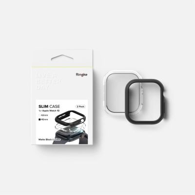 7. Ringke Slim 2er-Pack Hüllen für Apple Watch 10 46mm - Klar und Mattschwarz