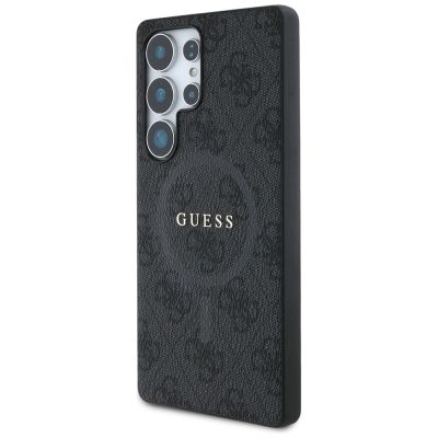 2. Guess Leder 4G Farbiger Ring Classic Logo MagSafe Hülle Samsung Galaxy S25 Ultra schwarz