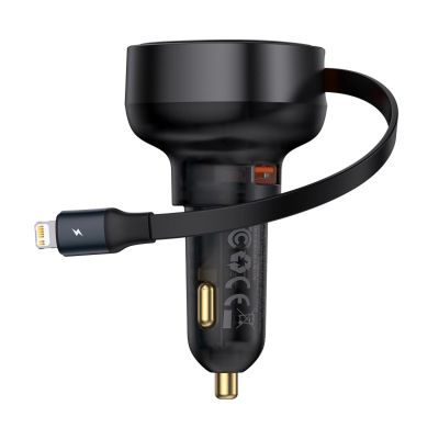 Baseus Enjoyment Pro 55W USB-A Kfz-Ladegerät mit einziehbarem Lightning Kabel – Schwarz
