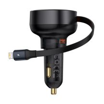 Baseus Enjoyment Pro 55W USB-A Kfz-Ladegerät mit einziehbarem Lightning Kabel – Schwarz