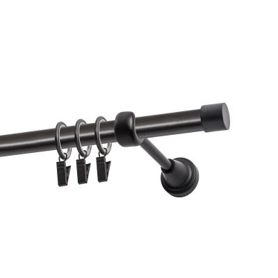 Einzelne Gardinenstange Ø 19 mm, schwarz, 400 cm, LUNA, mit Ringen, KOWALSKI