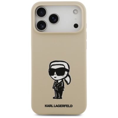 3. Karl Lagerfeld Silikonhülle mit Karl-Skizze und Logo (MagSafe) für iPhone 17 Pro Max – Braun
