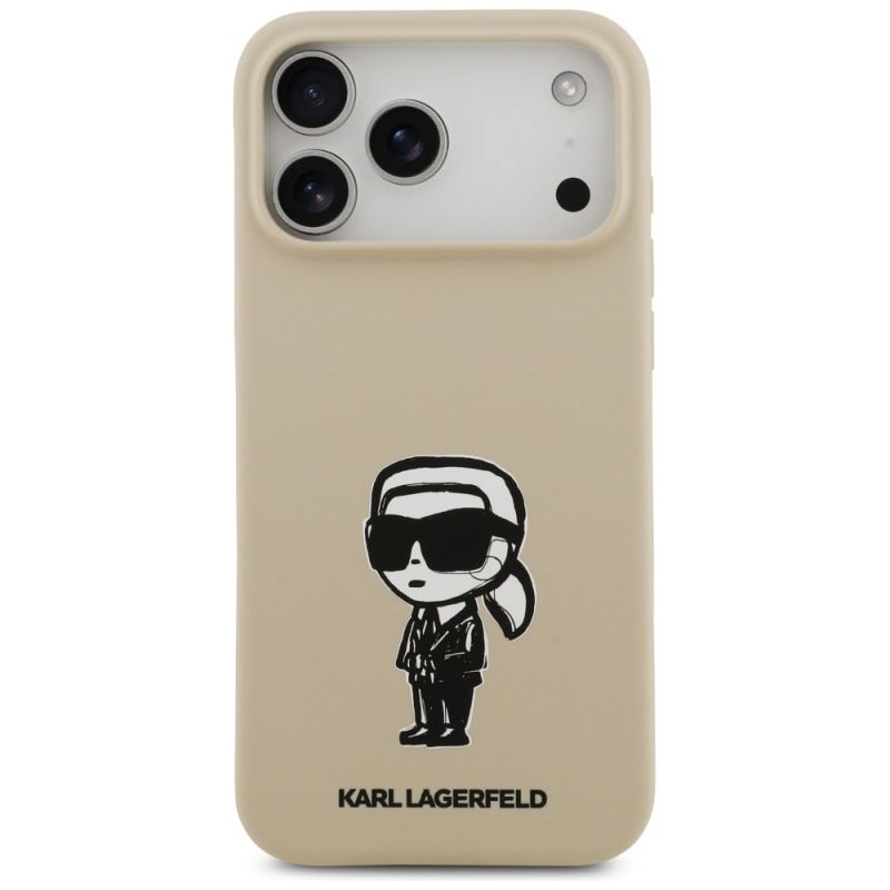 3. Karl Lagerfeld Silikonhülle mit Karl-Skizze und Logo (MagSafe) für iPhone 17 Pro Max – Braun