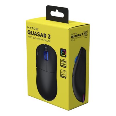 7. HATOR Quasar 3 Kabellose Gaming-Maus, beidhändig bedienbar, Funkfernbedienung + Bluetooth + USB Typ-A, optischer Sensor mit 12.000 DPI
