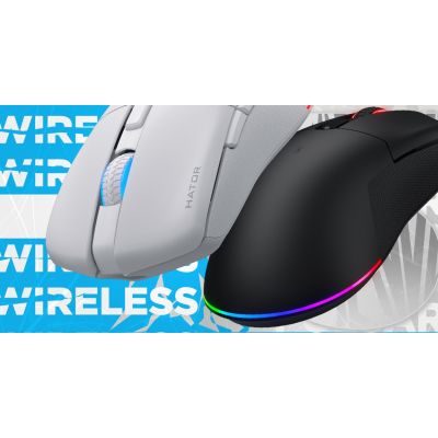 12. HATOR Pulsar 3 Kabellose Gaming-Maus, beidhändig bedienbar, Funkfernbedienung + Bluetooth + USB Typ-C, optisch, 12000 DPI