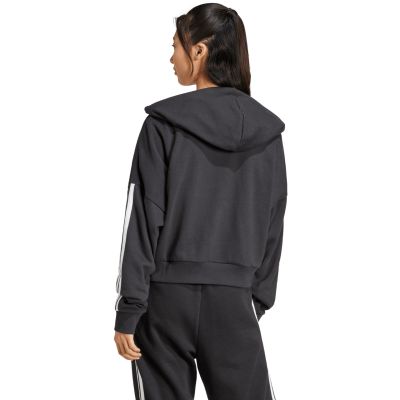 9. adidas Essentials Damen-Kapuzenpullover mit 3 Streifen aus French Terry, Viertelreißverschluss, Schwarz, JN1956