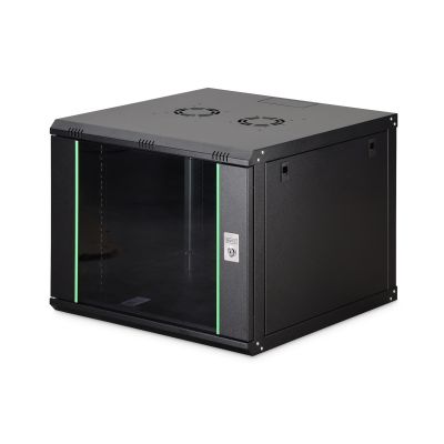 DYNAmic 19" 9U Rack 600x600 Wandmontage-Netzwerkschrank, Glastür, schwarz, ungeteilt, montiert, 60 kg