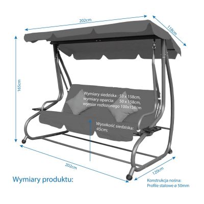 7. KASIA Garten- und Balkonschaukel, 3-Sitzer, Grau