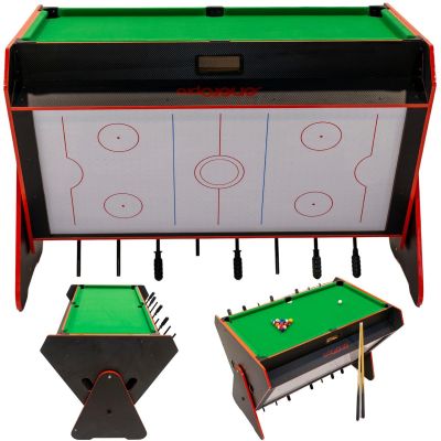 4. 3-in-1-Drehspieltisch: Billard, Tischfußball, Luftanschluss, 121 x 84,5 x 85,3 cm, Schwarz