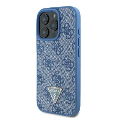 2. Guess Umhängetasche aus Leder mit Metall-Logo und Strass für iPhone 16 Pro Max – Blau