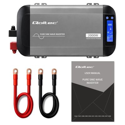 10. Qoltec Sinus-Spannungswandler | 12 V auf 230 V | 1000/2000 W | LCD | USB | USB-C | Kompatibel mit LiFePO4-, GEL- und AGM-Akkus