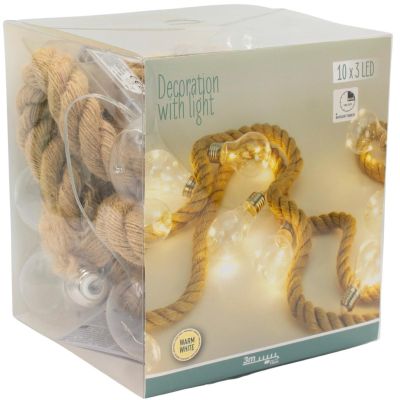 8. Seilbeleuchtung 30 LEDs 280 cm warmweiß Jute