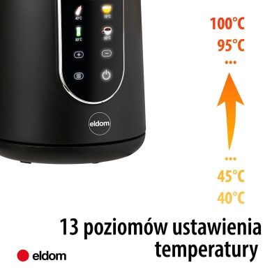 3. ELDOM KABELLOSER WASSERKOCHER MIT TEMPERATURREGELUNG C550 SCHWARZ 5 GESPEICHERTE PROGRAMME: 40, 70, 80, 90, 100°C (KUNSTSTOFF + EDELSTAHL)