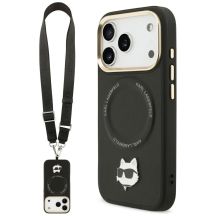 Karl Lagerfeld Big Strap Choupette Metal Logo MagSafe Hülle für iPhone 17 Pro Max – Schwarz