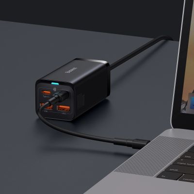 9. Baseus GaN3 Pro schnelles universelles GaN-Ladegerät 2 x USB Typ C / 2x USB 100W PD3.0, QC4.0+, AFC schwarz (CCGP000101)
