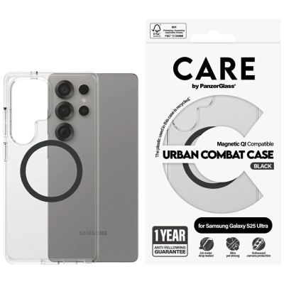 CARE by PanzerGlass Flagship Urban Combat Black QI-Hülle für Samsung Galaxy S25 Ultra – Transparent