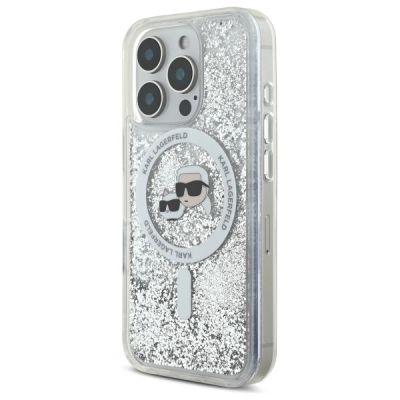 2. Karl Lagerfeld Liquid Glitter Karl & Choupette Head Magsafe Hülle für iPhone 16 Pro Max – transparent