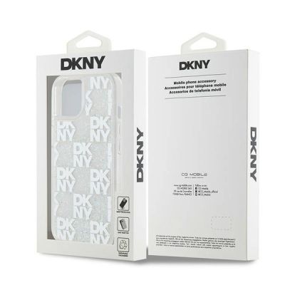 8. DKNY Liquid Glitter Multilogo Hülle für iPhone 15 / 14 / 13 – Weiß