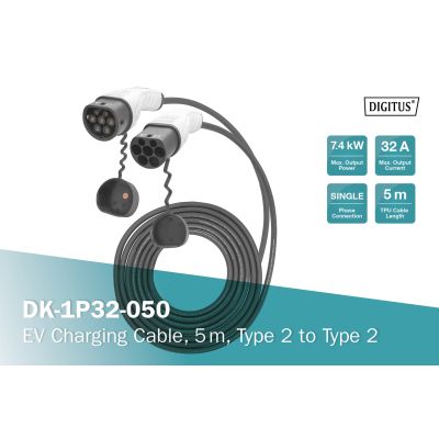 4. Digitus EV-Ladekabel, Typ 2-Typ 2, Einphasig 230 V, 32 A, 7,4 kW, 5 m