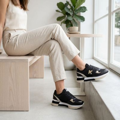 7. Damen-Sportschuhe aus Leder, schwarz, Kobbo 100102