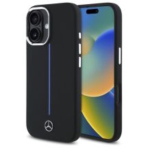 Mercedes Silikon Blue Stripe MagSafe Hülle für iPhone 16 – Schwarz