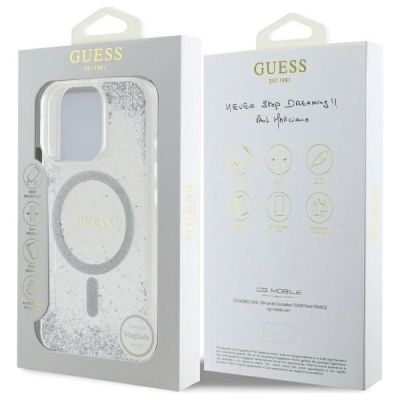 8. Guess Resin Gradient Glitter MagSafe Hülle für iPhone 16 Pro - Silber