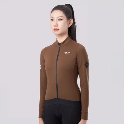 3. Rockbros YDWT006 TVI Damen-Radtrikot, isoliert, Herbst/Winter, Größe S – Braun