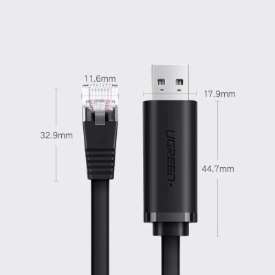 10. Ugreen Konsolenkabel USB - Ethernet RJ45 1,5m schwarz (CM204)