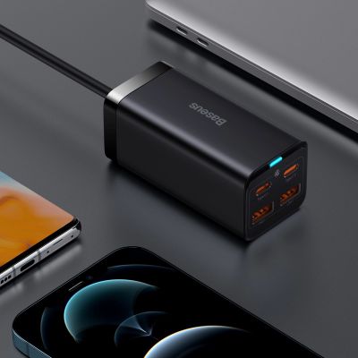 10. Baseus GaN3 Pro schnelles universelles GaN-Ladegerät 2 x USB Typ C / 2x USB 100W PD3.0, QC4.0+, AFC schwarz (CCGP000101)