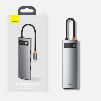 25. Baseus Metal Gleam 8in1 USB-C Hub - USB-C PD 100W 1x HDMI 4K 30Hz 1x SD- und microSD-Kartenleser 3x USB-A 3.2 1xRJ45 - grau