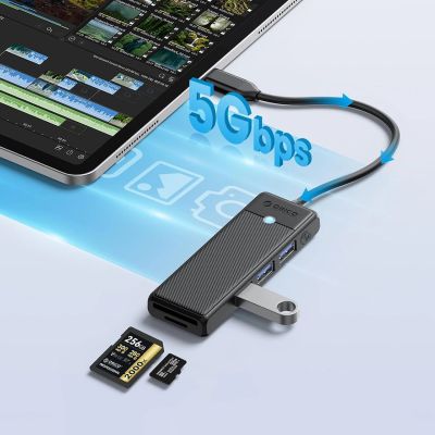 4. Orico PAPW3AT-C3 USB-Hub mit 4 Anschlüssen (3x USB-A 3.0) und microSD/SD-Kartenleser (0,15 m) – Schwarz