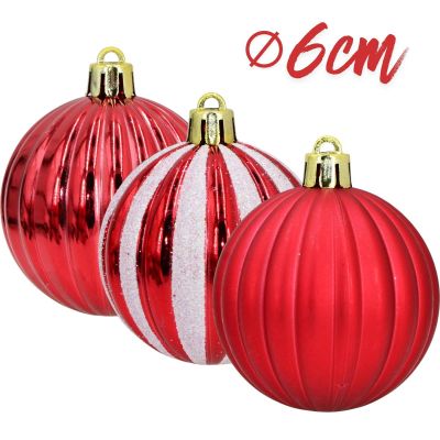 3. Sichere dekorative Kunststoff-Weihnachtskugeln, 27 Stück, 6 cm, rot-weiß, MICA