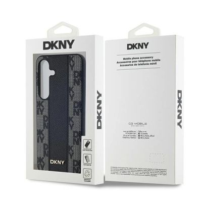 8. DKNY Leather Checkered Mono Pattern MagSafe-Hülle für Samsung Galaxy S24+ – Schwarz
