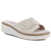 Beige Leder-Keilsandalen für Damen, S.Barski 7002