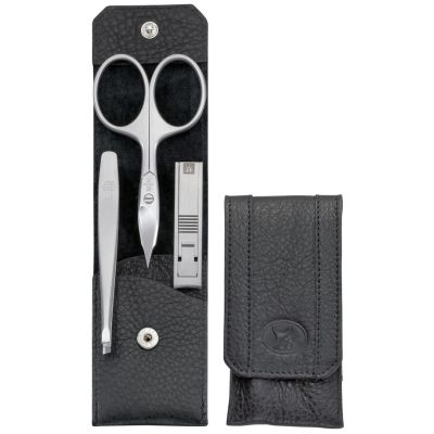 Zwilling Twinox Reiseset – Schwarzes Lederetui, 3-teilig – Schwarz