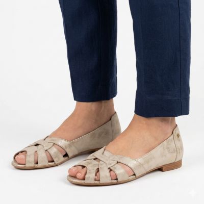 4. Damen-Ballerinas aus Leder, durchbrochen, bequem, goldfarben, Gino Fabiani OL28-1