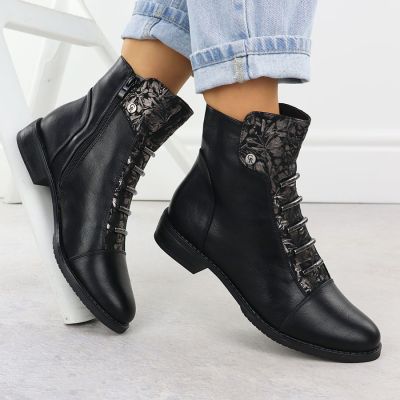 5. Damen-Stiefeletten mit Blumenmuster, schwarz, Jezzi ASA62-16