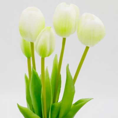 24. Strauß aus 5 weißen Tulpen, 39 cm, naturgetreue Frühlingsdekoration