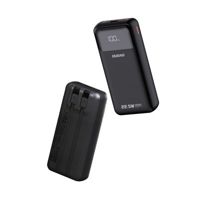3. Dudao K15Pro Powerbank 20000 mAh 22,5 W PD USB-C / USB-A / integrierte Lightning und USB-C-Kabel – Schwarz