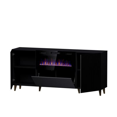 2. PAFOS Kommode mit Elektrokamin 180x42x82 schwarz matt