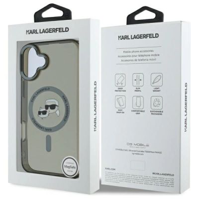 8. Karl Lagerfeld IML Metal Karl&Choupette Head MagSafe Hülle für iPhone 16 - Schwarz