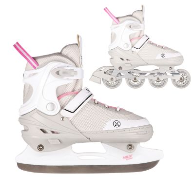 2. NH18188A 2-in-1 GRAU-ROSA GRÖSSE M (34–38) INLINE-SKATES MIT AUSTAUSCHBAREM HOCKEY-SCHLITTSCHUH