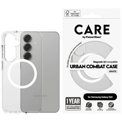 CARE by PanzerGlass Flagship Urban Combat White QI-Hülle für Samsung Galaxy S25 – transparent