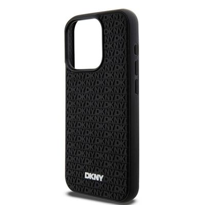 6. DKNY 3D Rubber Repeat Pattern Hülle für iPhone 15 Pro Max – Schwarz