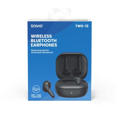 6. SAVIO Kabellose Bluetooth 5.3 Kopfhörer mit Mikrofon, ANC, ENC, QC TWS-12