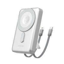 Dudao K29 10000 mAh PD 20 W MagSafe Powerbank mit Metallgehäuse, Ständer und integrierten USB-C/ Lightning Kabeln - Silber